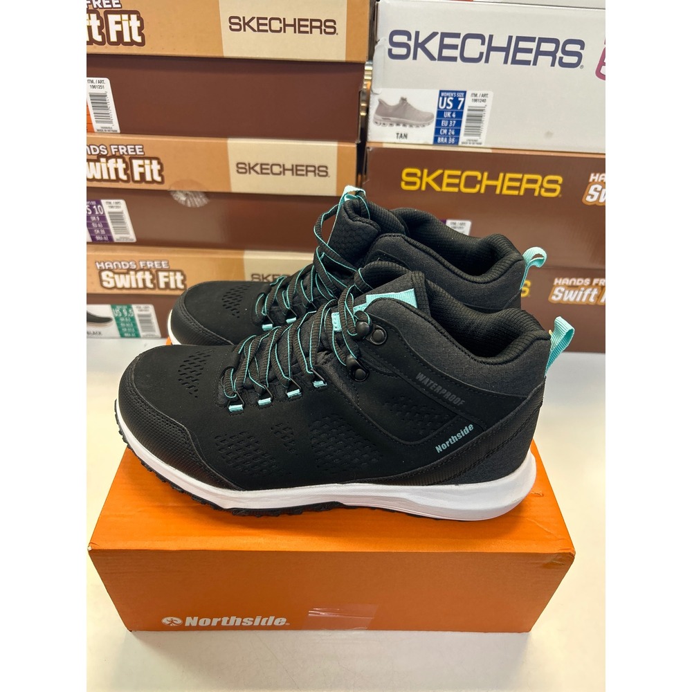 Northside Benton Mid WP Trail Hiking Boots Women 9.5 Black Aqua Waterproof 0641